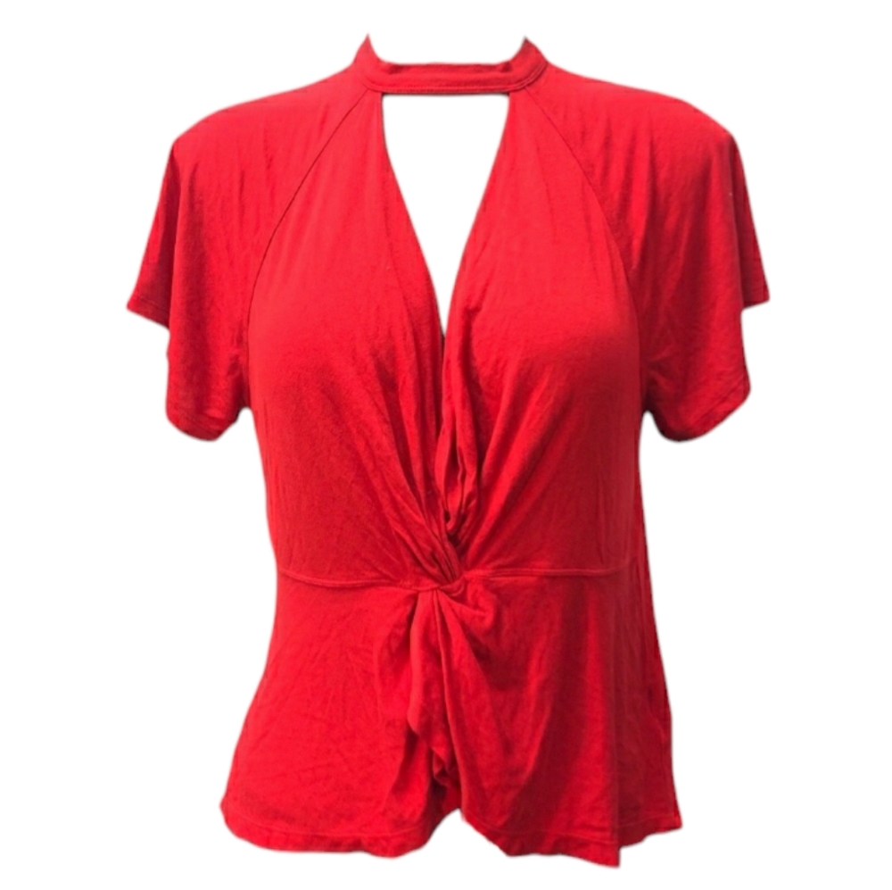 Free People Red Choker Neckline Deep V Opening Knotted Bodice Top size S - Picture 3 of 8